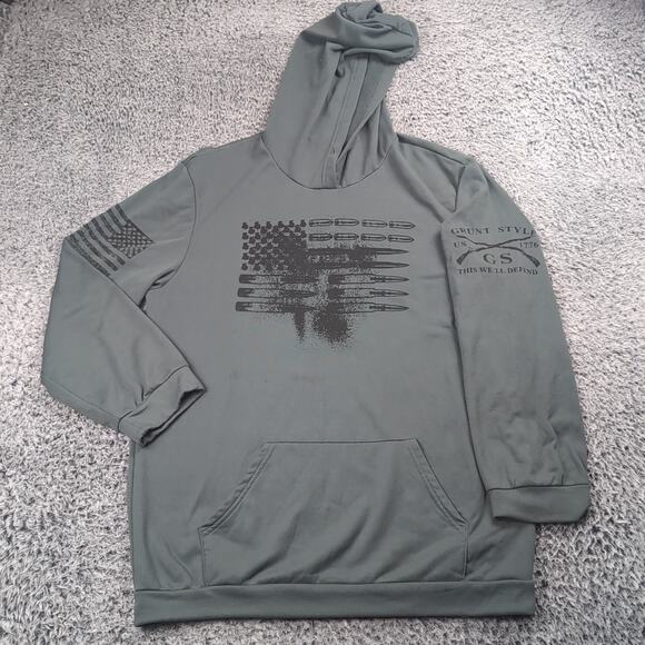 Grunt Style Hoodie Adult Extra Large Gray Sweatshirt Fleece Bullets Military Men - Picture 1 of 5